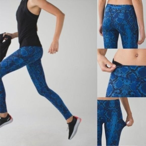 Lululemon Speed Tight IV Leggings Sz 6 Mini Ziggy Snake Pipe Dream Sapphire Blue - Picture 3 of 12